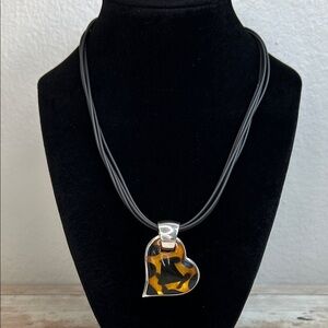 Avon Heart Pendant Necklace with Black and Gold Accents